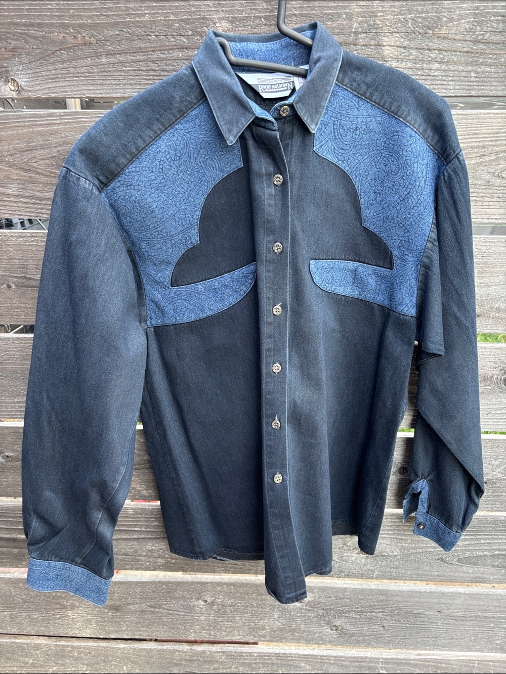 Vintage Black & Denim Blue Western Shirt by Rocky Mountain clothing